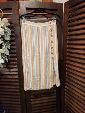 Aeropostale Striped Midi Skirt in Yellow, White and Blue